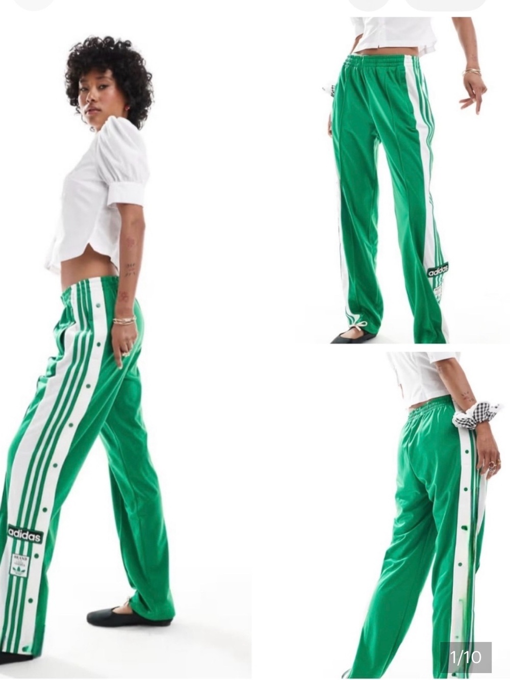 adidas Green Track Pants with White Side Stripes